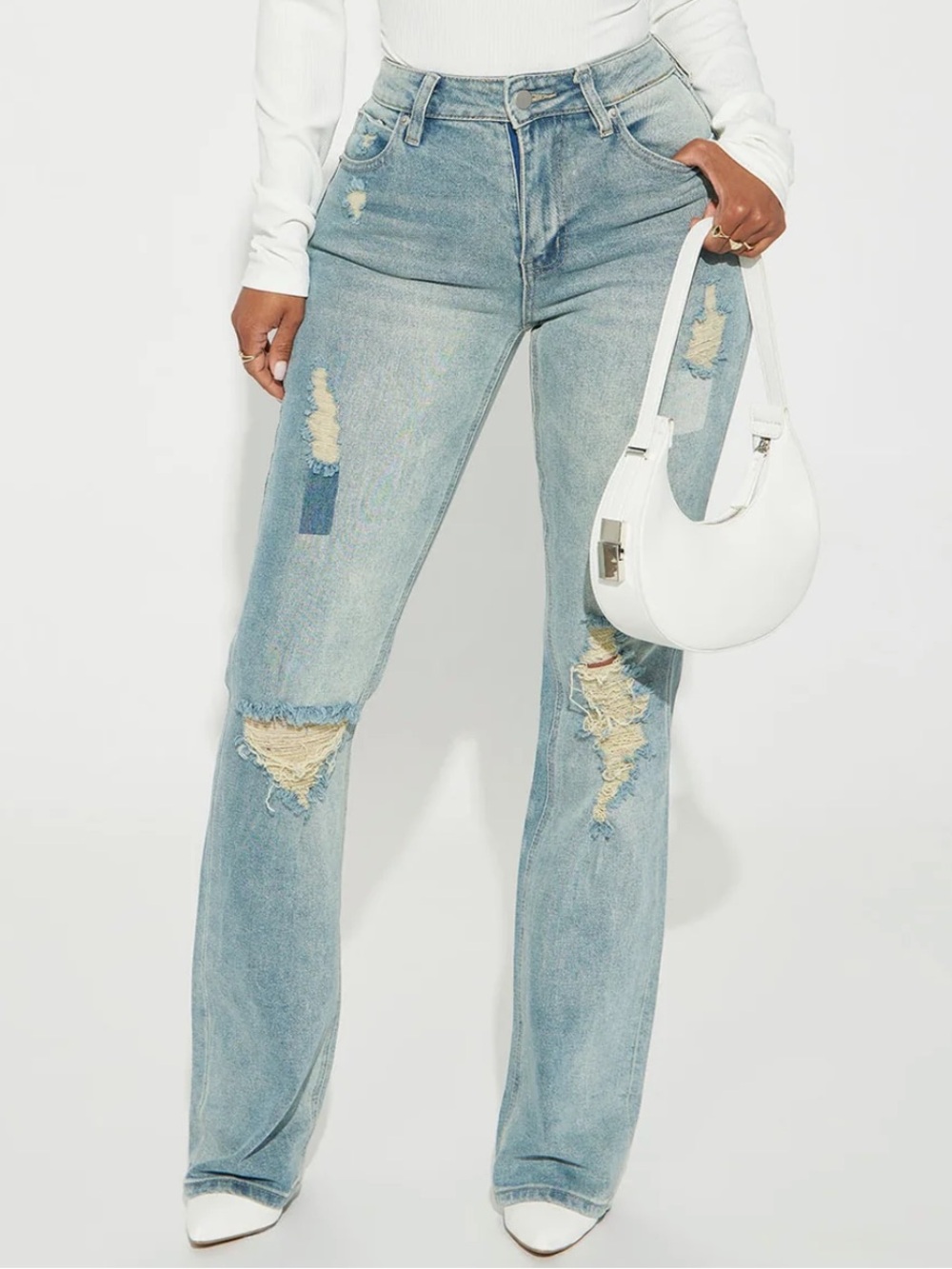 Risk It All Ripped Straight Leg Jean - Vintage Blue Wash